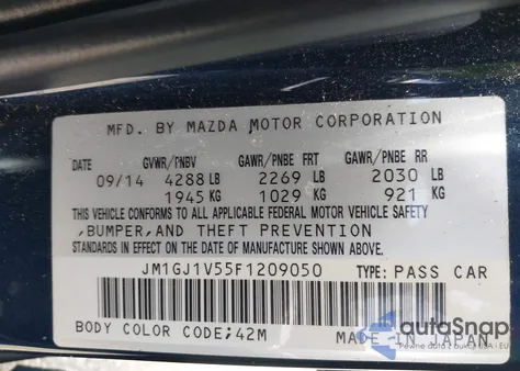 2015 Mazda Mazda6 I Touring from USA, damaged, VIN JM1GJ1V55F1209050